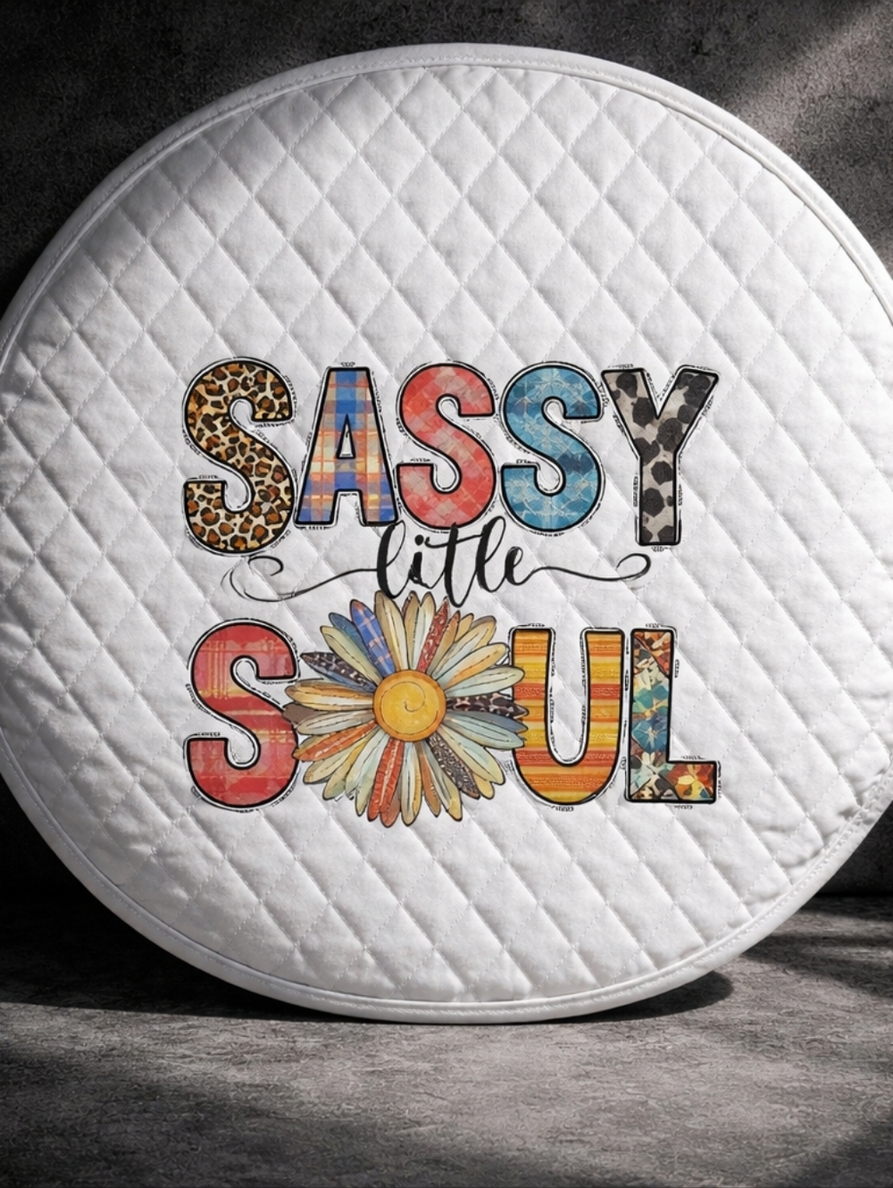 #5 Sassy Little Soul Quilted Steering Wheel Cover-Multicolor Floral Lettering